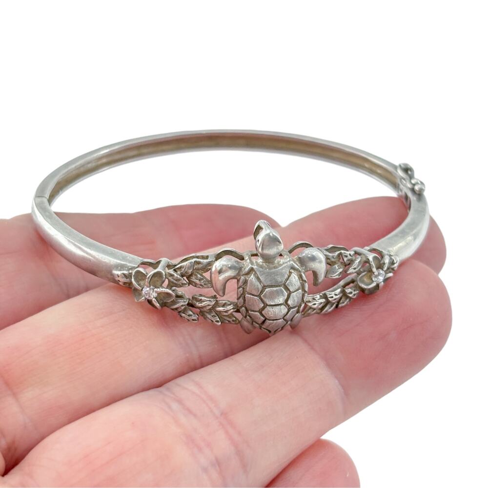 Vintage Sterling Silver 925 Cubic Zirconia Turtle Bangle 7"